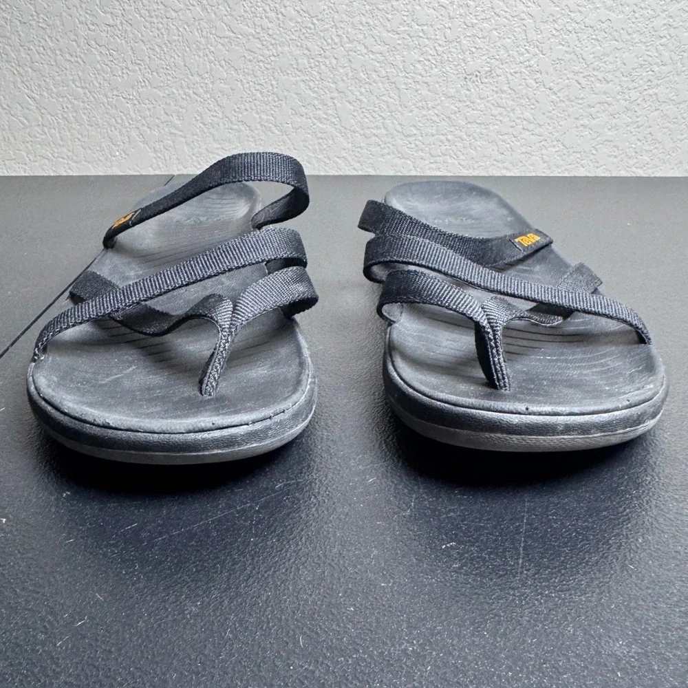 Teva‎ Olowahu Black Strappy Mush Topsole Flip Flop Sandals Womens 7 1169490
